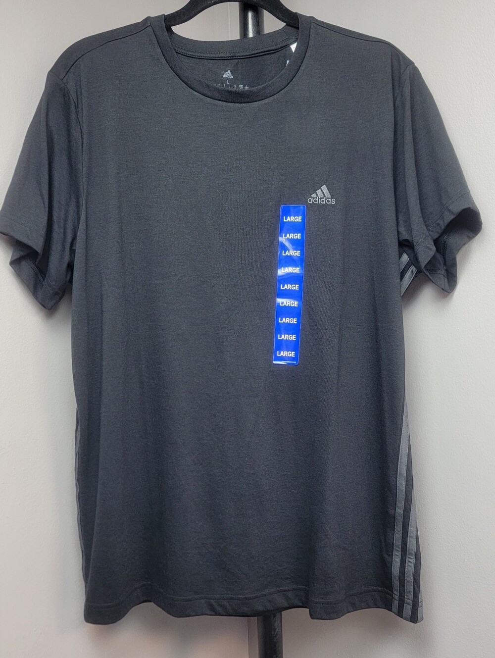 Adidas 3S PES Aeroready Tee Shirt Three Stripes Black Gray Loose Fit Womens Sz L